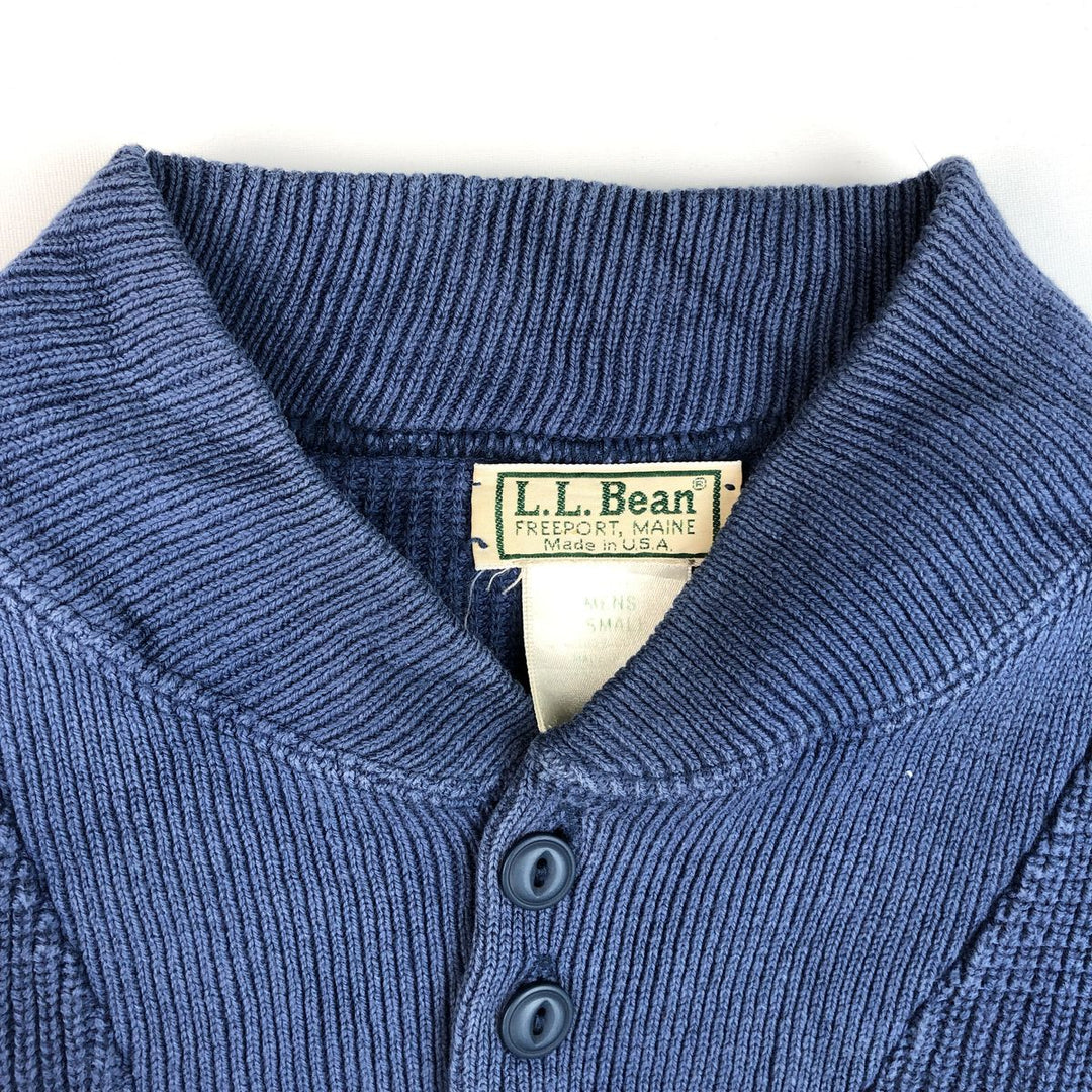 ~90'S LLBean Rib-Knit Cotton Half-Button Sweater, Made in USA, Men's Size S (Equivalent), Vintage cotton blue type Vintage Second Hand
