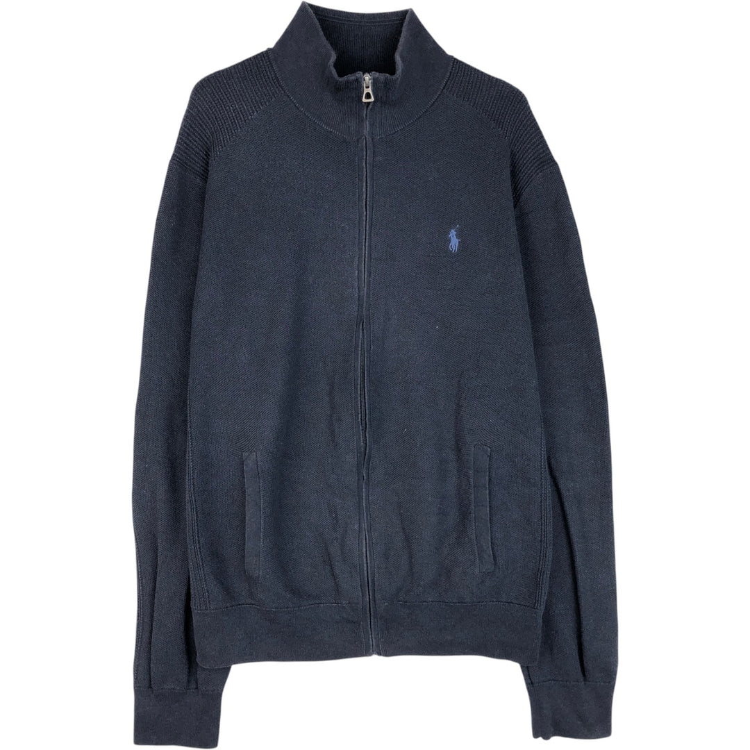 Ralph Lauren POLO RALPH LAUREN PIMA COTTON Driver's Knit Sweater, Men's Size L (approx.) cotton navy blue type Vintage Second Hand