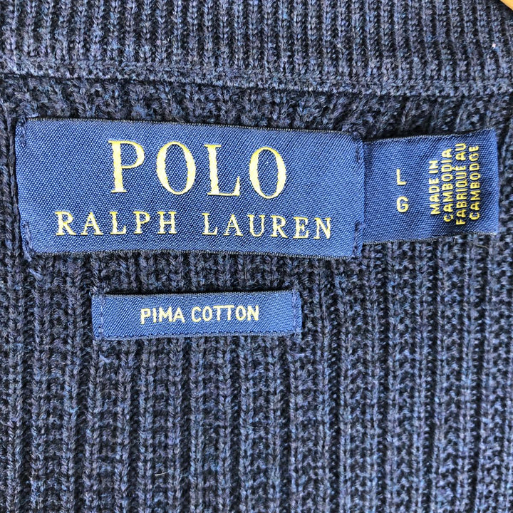 Ralph Lauren POLO RALPH LAUREN PIMA COTTON Driver's Knit Sweater, Men's Size L (approx.) cotton navy blue type Vintage Second Hand