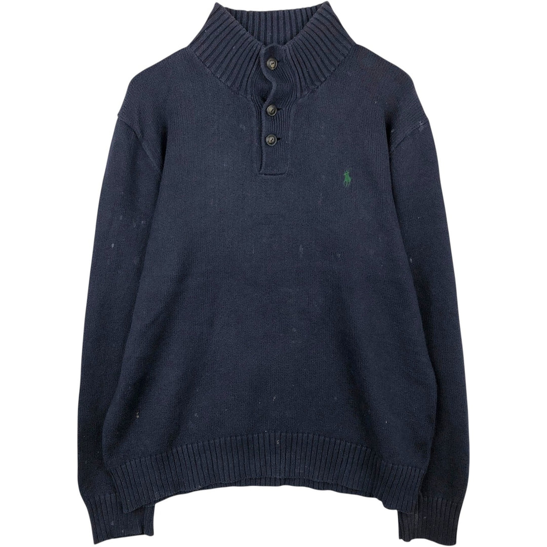 Ralph Lauren POLO by Ralph Lauren Cotton Knit Half Button Sweater Men's L size cotton navy blue type Vintage Second Hand