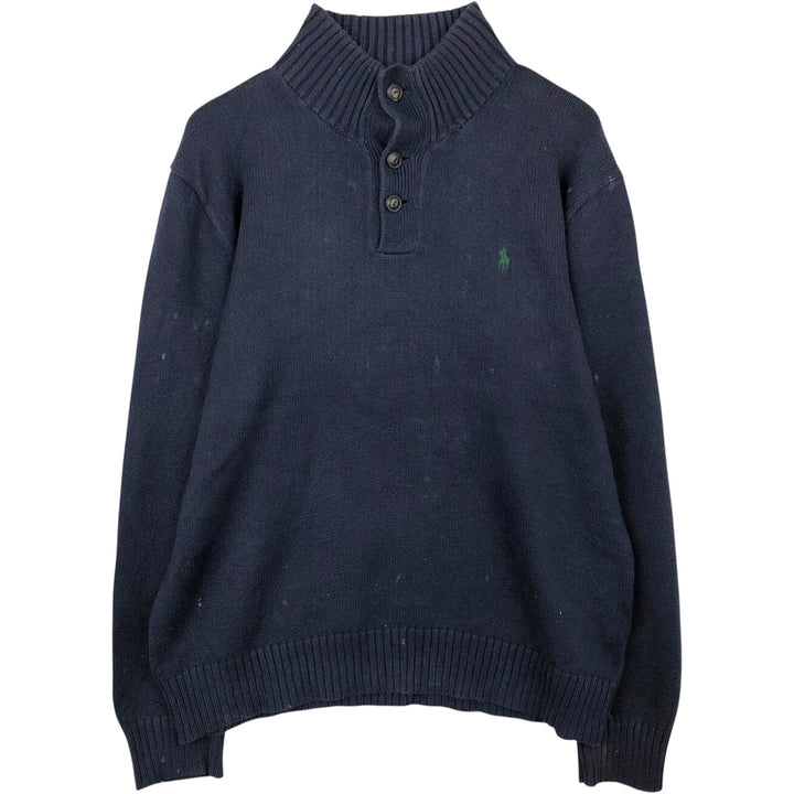 Ralph Lauren POLO by Ralph Lauren Cotton Knit Half Button Sweater Men's L size cotton navy blue type Vintage Second Hand
