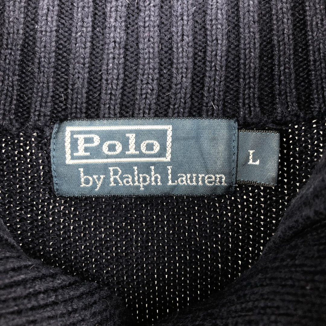 Ralph Lauren POLO by Ralph Lauren Cotton Knit Half Button Sweater Men's L size cotton navy blue type Vintage Second Hand
