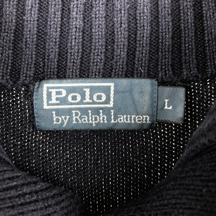 Ralph Lauren POLO by Ralph Lauren Cotton Knit Half Button Sweater Men's L size cotton navy blue type Vintage Second Hand