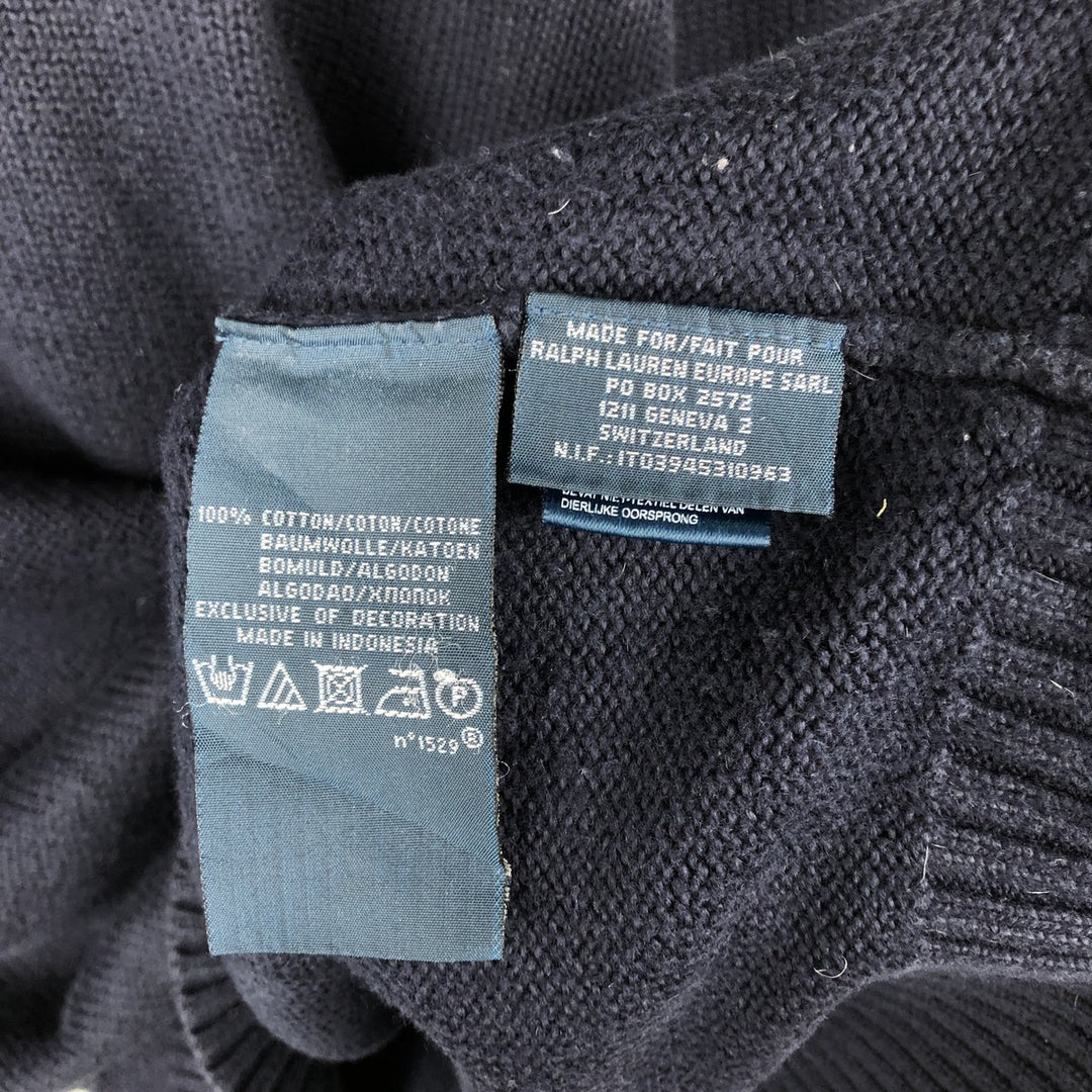 Ralph Lauren POLO by Ralph Lauren Cotton Knit Half Button Sweater Men's L size cotton navy blue type Vintage Second Hand