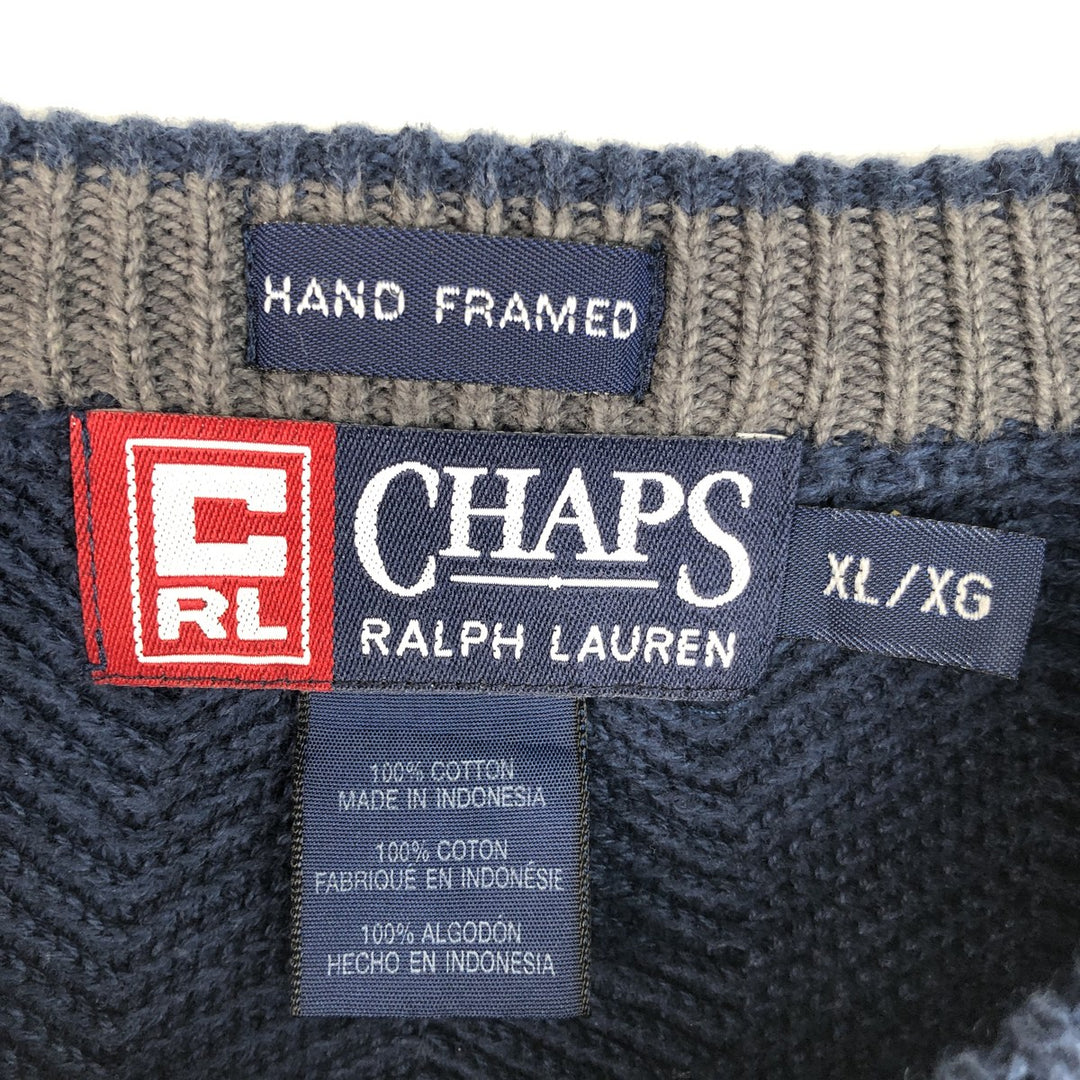 Ralph Lauren CHAPS Herringbone Cotton Knit Sweater Men's XL cotton navy blue type Vintage Second Hand