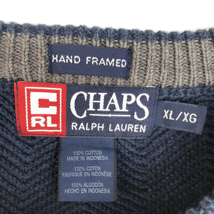 Ralph Lauren CHAPS Herringbone Cotton Knit Sweater Men's XL cotton navy blue type Vintage Second Hand