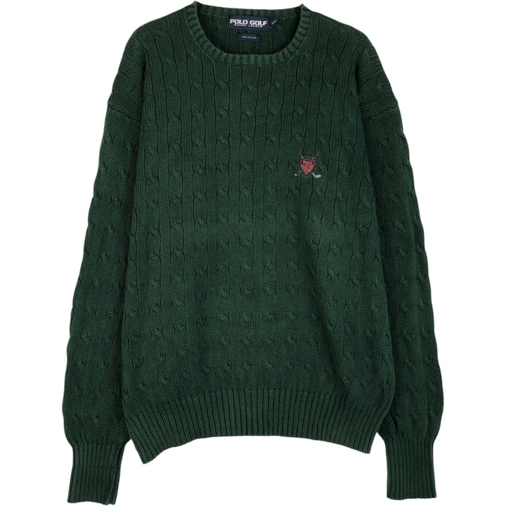 Ralph Lauren POLO GOLF Cable knit cotton sweater for men, size L cotton green type Vintage Second Hand