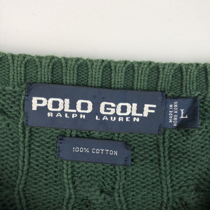Ralph Lauren POLO GOLF Cable knit cotton sweater for men, size L cotton green type Vintage Second Hand