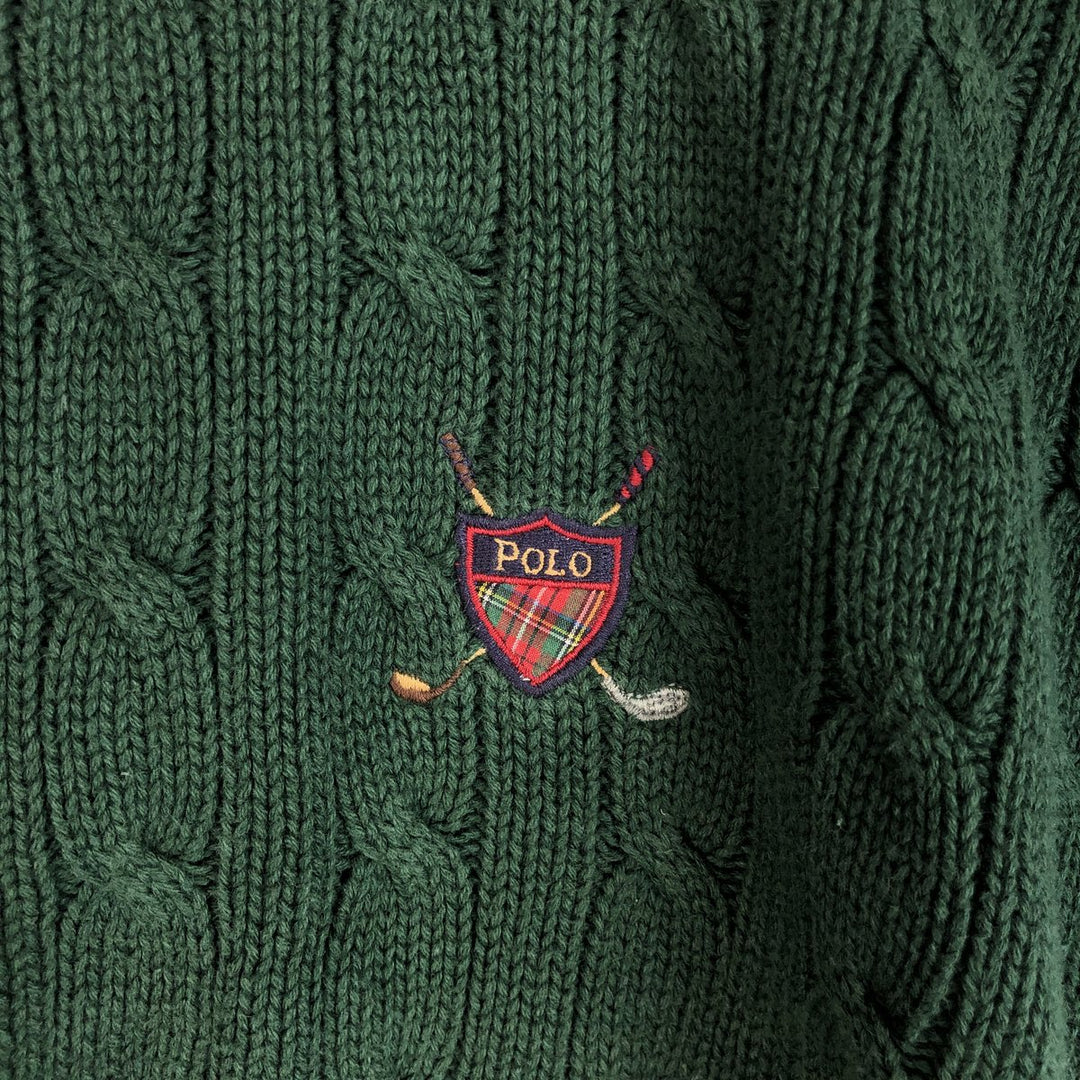 Ralph Lauren POLO GOLF Cable knit cotton sweater for men, size L cotton green type Vintage Second Hand