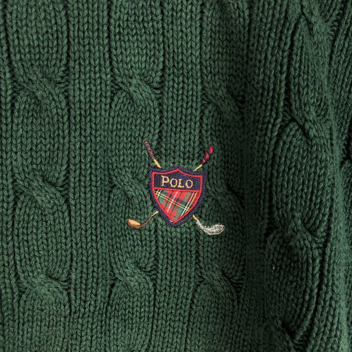 Ralph Lauren POLO GOLF Cable knit cotton sweater for men, size L cotton green type Vintage Second Hand