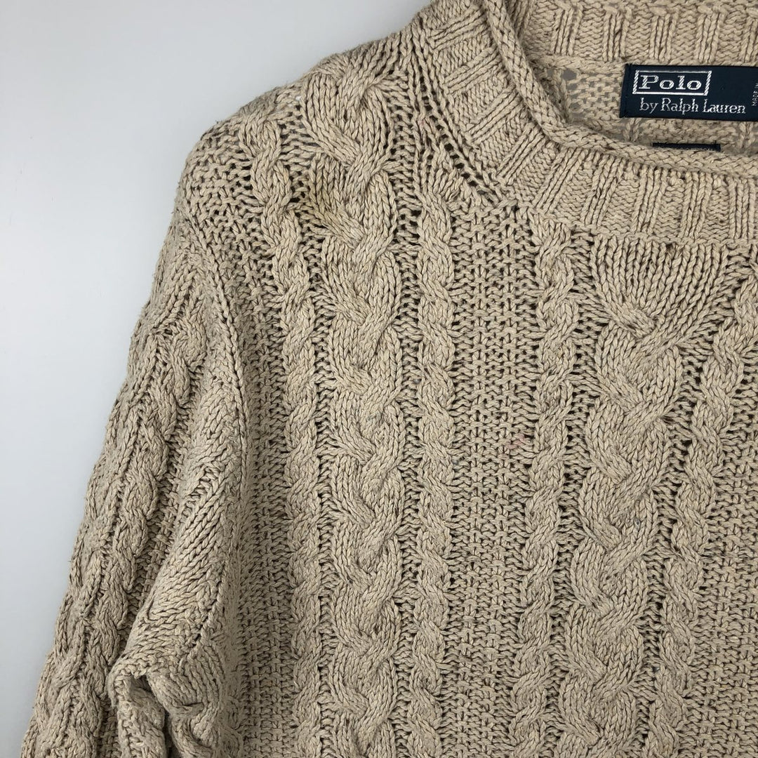 Ralph Lauren POLO by Ralph Lauren cable knit cotton sweater, men's size M cotton Beige type Vintage Second Hand