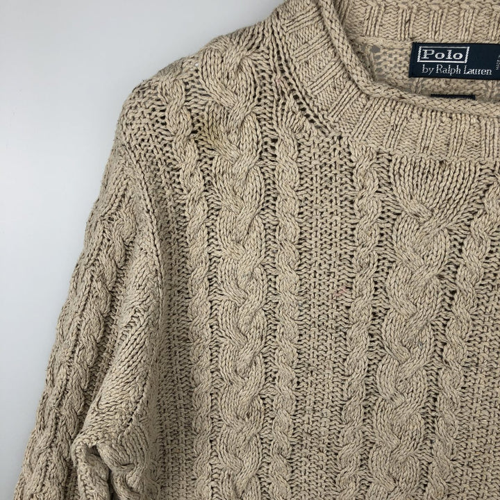 Ralph Lauren POLO by Ralph Lauren cable knit cotton sweater, men's size M cotton Beige type Vintage Second Hand