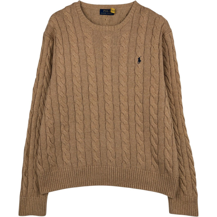 Ralph Lauren POLO RALPH LAUREN Cable knit cotton sweater Men's XL size cotton beige type brown Vintage Second Hand