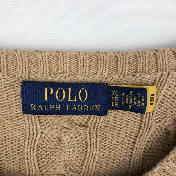 Ralph Lauren POLO RALPH LAUREN Cable knit cotton sweater Men's XL size cotton beige type brown Vintage Second Hand