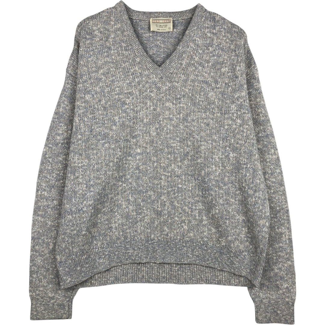 70s-80'S LORD JEFF V-neck cotton knit sweater, made in USA, men's size L equivalent, vintage. cotton gray type Vintage Second Hand