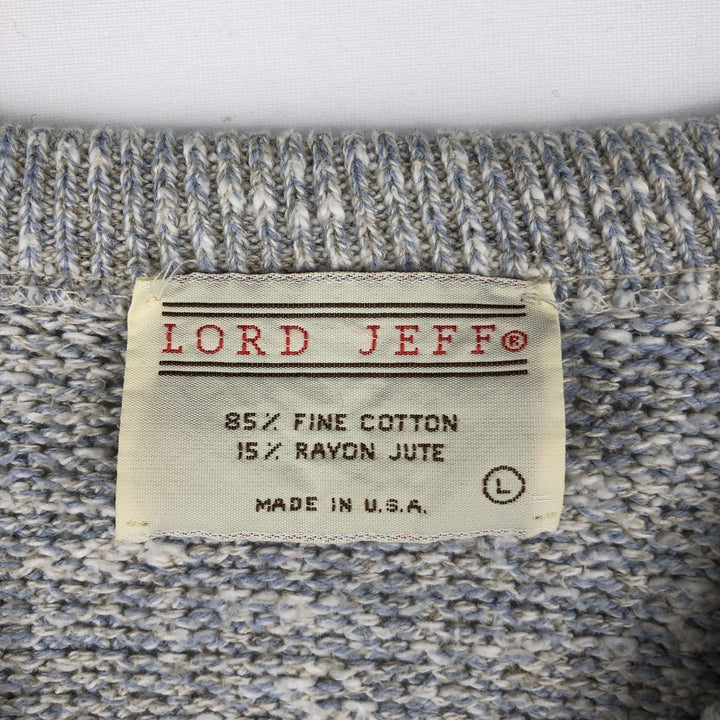 70s-80'S LORD JEFF V-neck cotton knit sweater, made in USA, men's size L equivalent, vintage. cotton gray type Vintage Second Hand