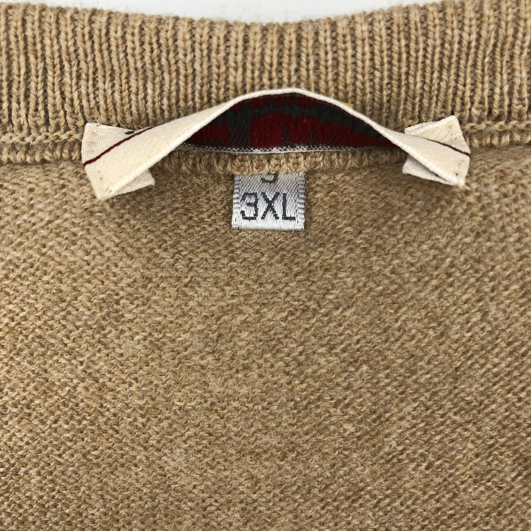 Pierre Cardin V-neck acrylic x wool knit sweater, made in Spain, men's size XXXL equivalent. wool Beige type Vintage Second Hand