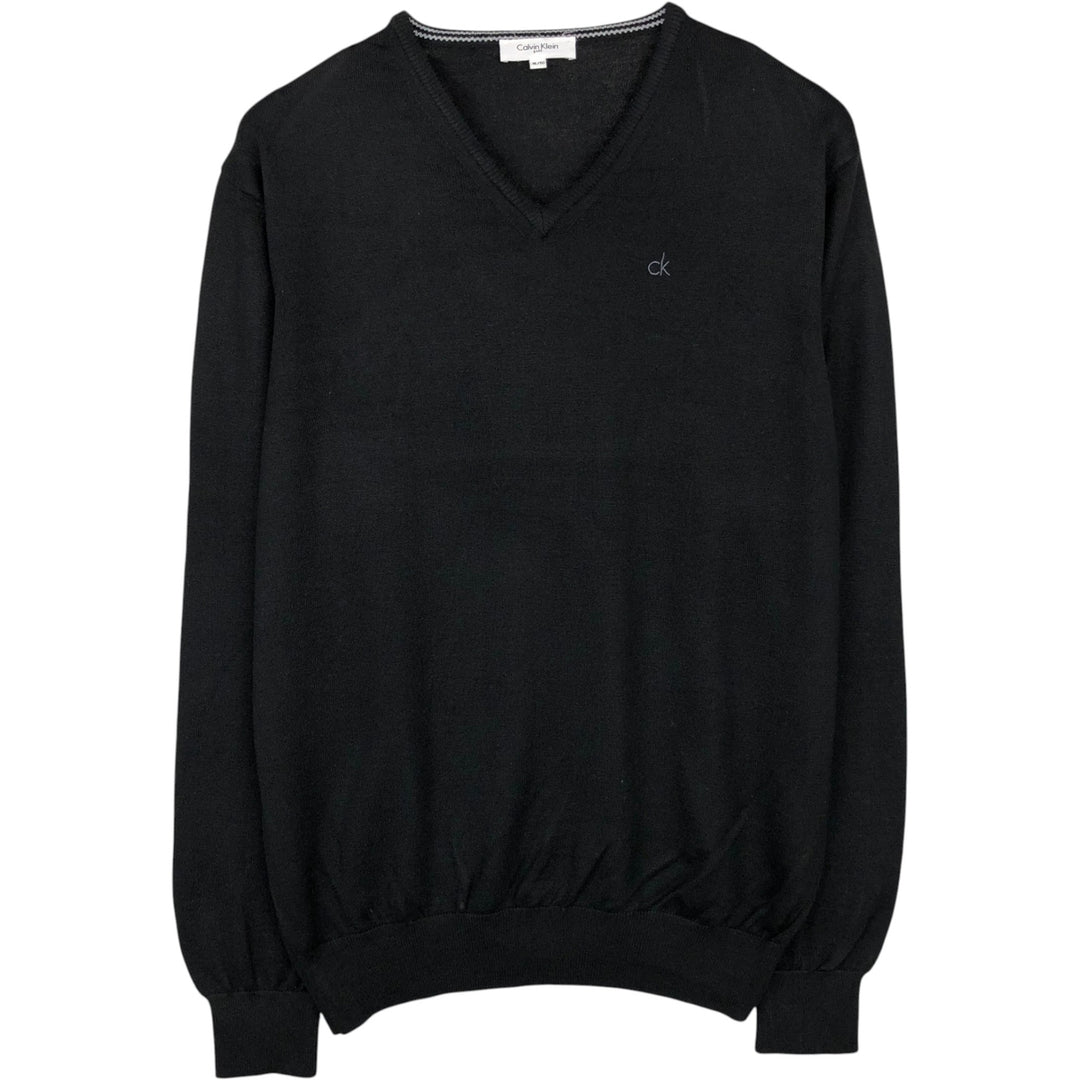 Calvin Klein Golf V-neck Merino Wool x Acrylic Knit Sweater, Men's Size XL (approx.) Merino wool black type Vintage Second Hand
