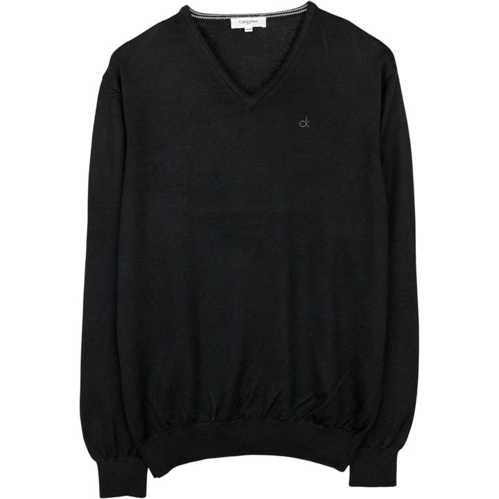 Calvin Klein Golf V-neck Merino Wool x Acrylic Knit Sweater, Men's Size XL (approx.) Merino wool black type Vintage Second Hand