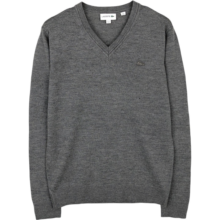 Lacoste V-neck wool knit sweater, men's size M (approx.) wool gray type Vintage Second Hand