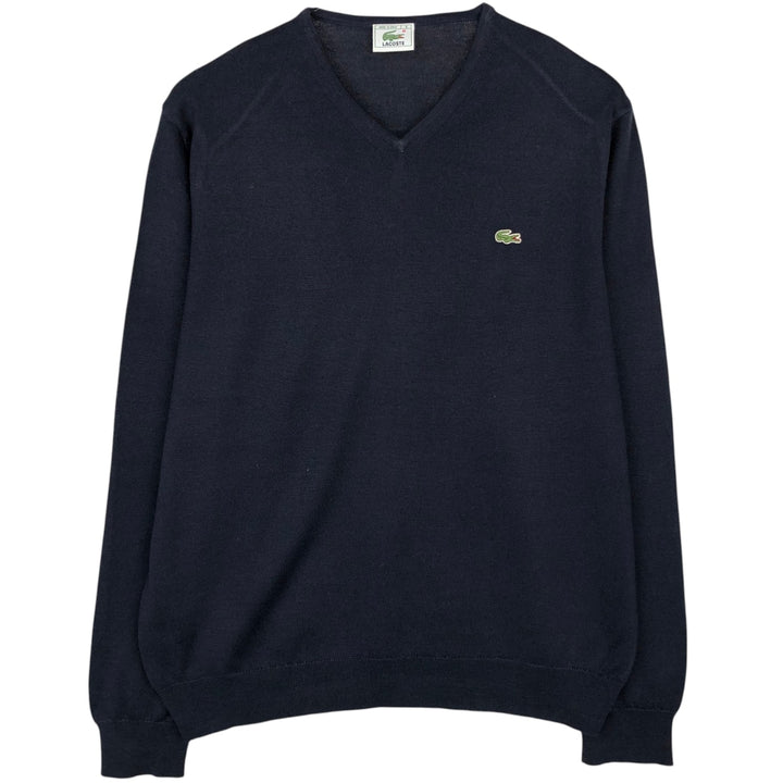 Lacoste V-neck wool knit sweater, made in Spain, men's size XL. wool navy blue type Vintage Second Hand