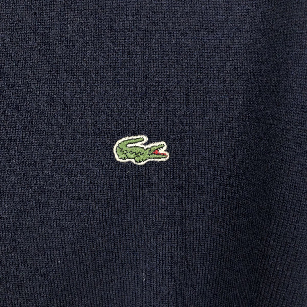 Lacoste V-neck wool knit sweater, made in Spain, men's size XL. wool navy blue type Vintage Second Hand