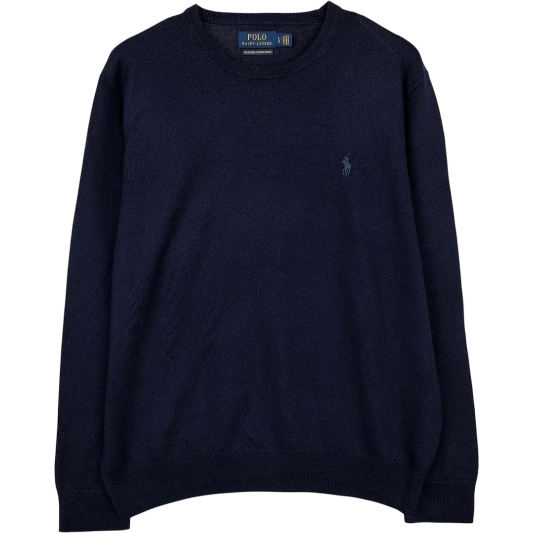 Ralph Lauren POLO RALPH LAUREN Washable Merino Wool Knit Sweater, Men's Size L wool navy blue type Vintage Second Hand