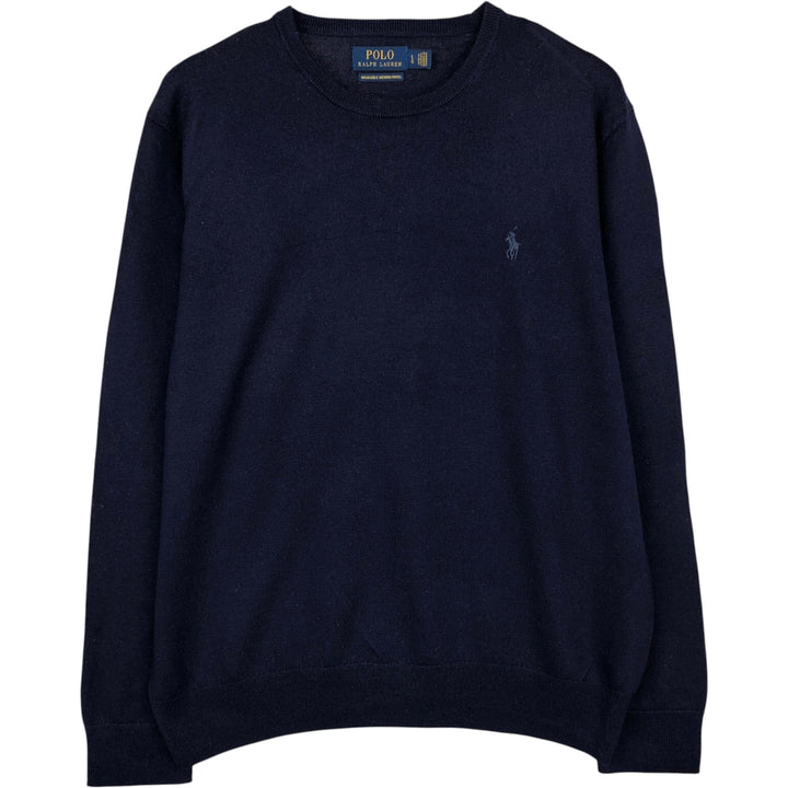 Ralph Lauren POLO RALPH LAUREN Washable Merino Wool Knit Sweater, Men's Size L wool navy blue type Vintage Second Hand