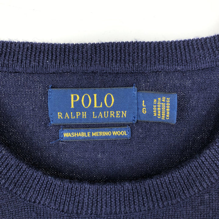 Ralph Lauren POLO RALPH LAUREN Washable Merino Wool Knit Sweater, Men's Size L wool navy blue type Vintage Second Hand