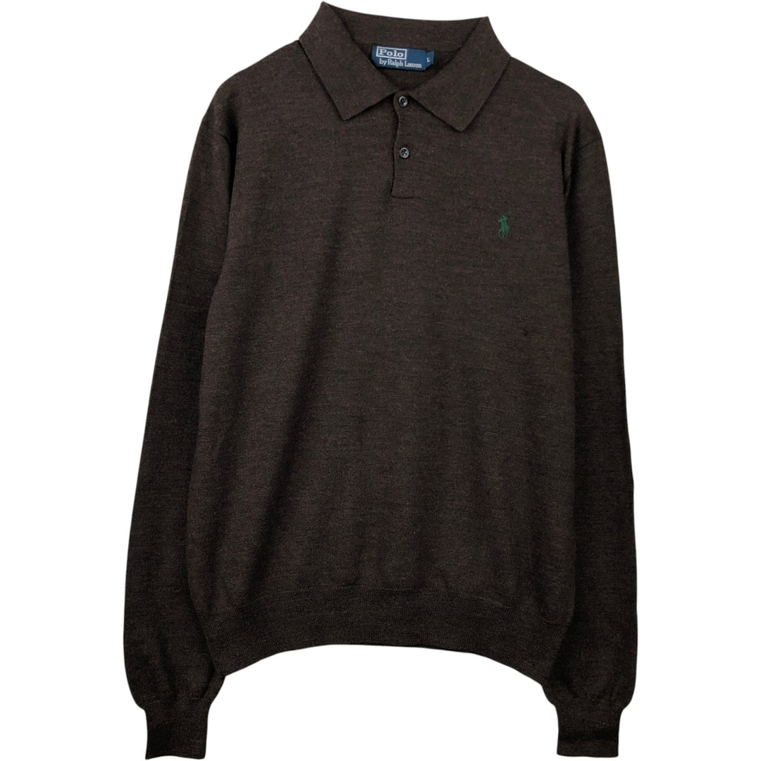 Ralph Lauren POLO by Ralph Lauren Wool Knit Half-Button Sweater, Men's Size L (approx.) Merino wool brown type Vintage Second Hand