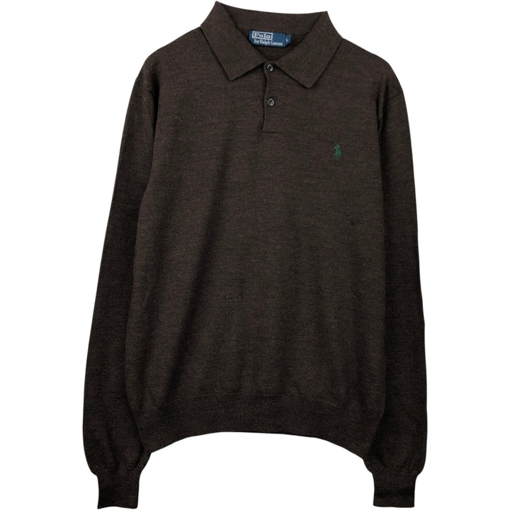 Ralph Lauren POLO by Ralph Lauren Wool Knit Half-Button Sweater, Men's Size L (approx.) Merino wool brown type Vintage Second Hand