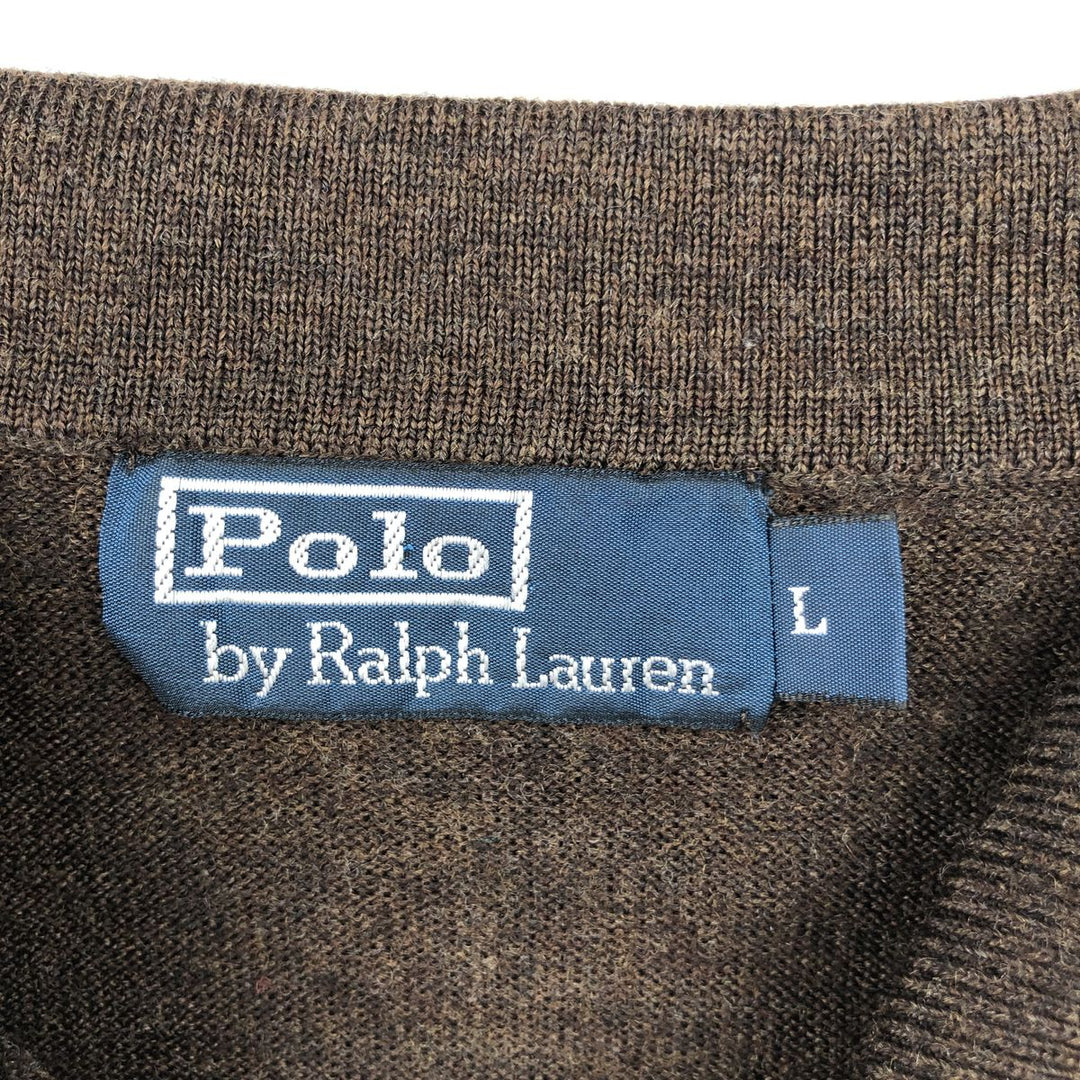Ralph Lauren POLO by Ralph Lauren Wool Knit Half-Button Sweater, Men's Size L (approx.) Merino wool brown type Vintage Second Hand