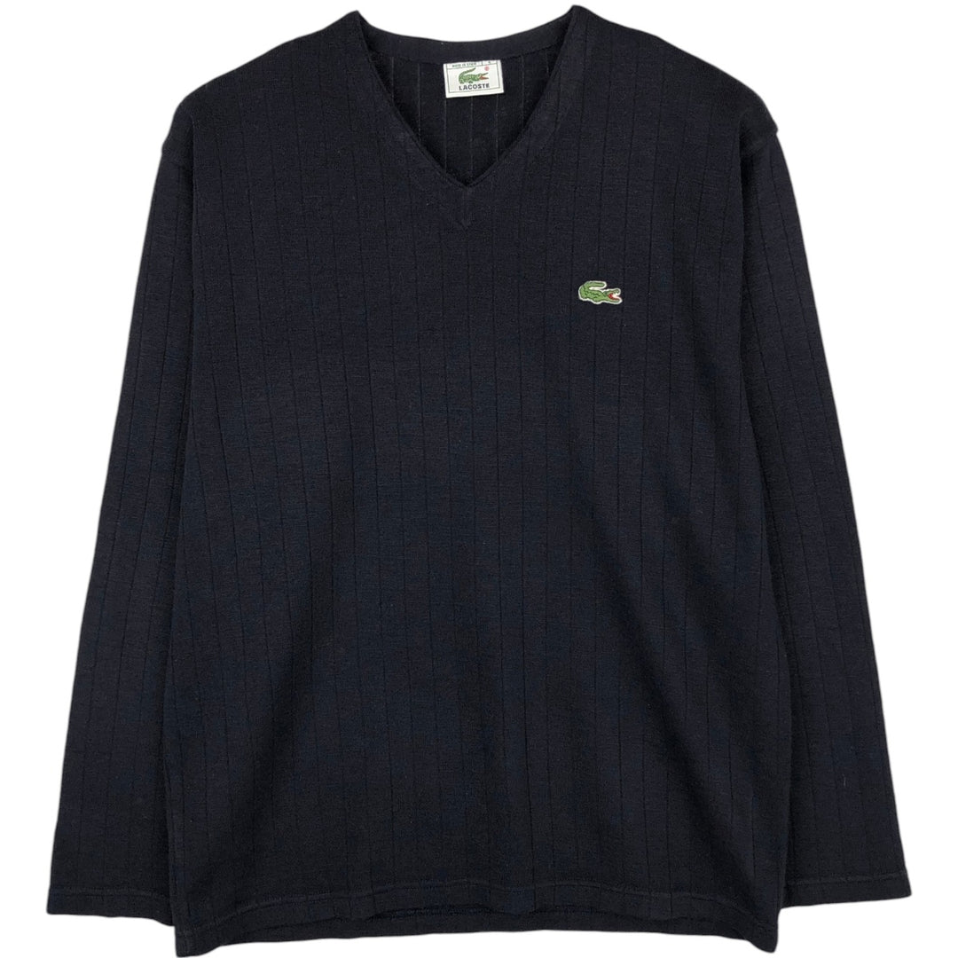 Lacoste V-neck wool x acrylic knit sweater, made in Spain, men's size M. wool navy blue type Vintage Second Hand