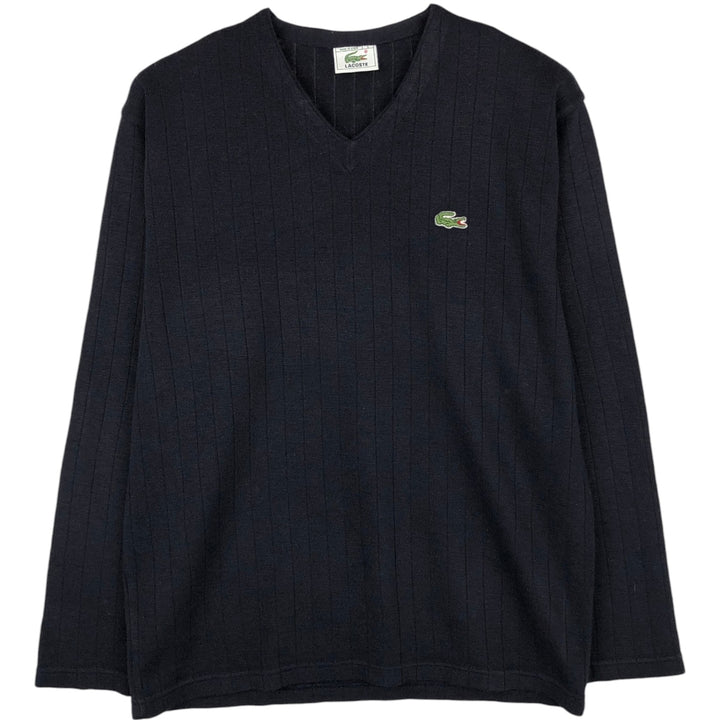 Lacoste V-neck wool x acrylic knit sweater, made in Spain, men's size M. wool navy blue type Vintage Second Hand