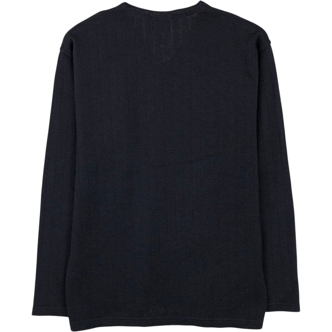 Lacoste V-neck wool x acrylic knit sweater, made in Spain, men's size M. wool navy blue type Vintage Second Hand