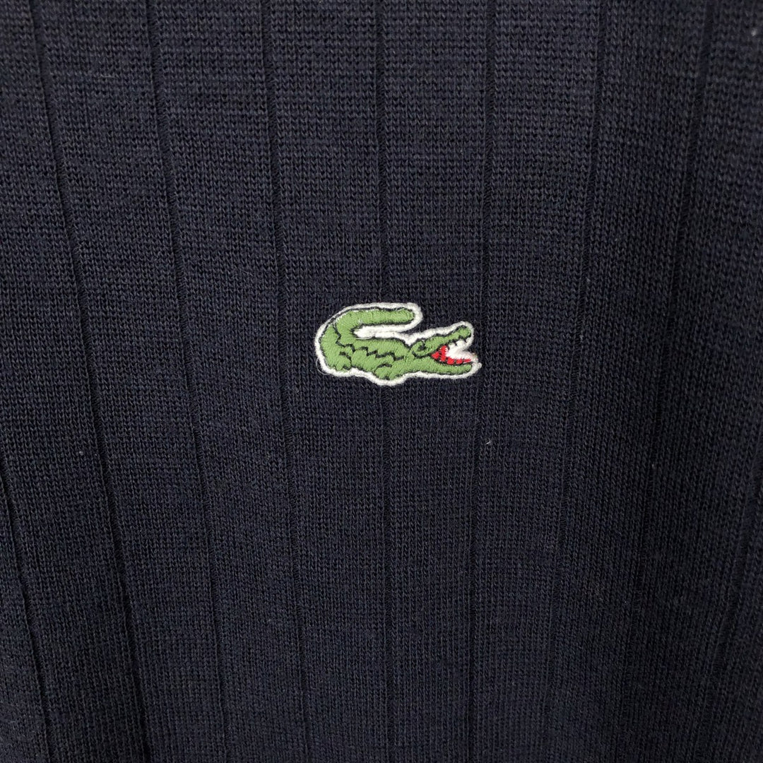 Lacoste V-neck wool x acrylic knit sweater, made in Spain, men's size M. wool navy blue type Vintage Second Hand