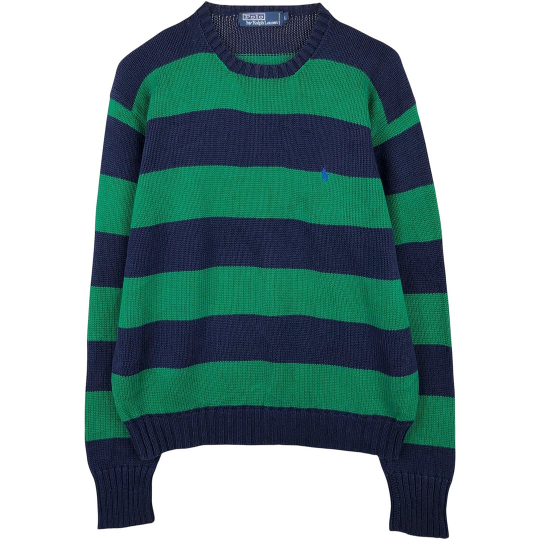Ralph Lauren POLO by Ralph Lauren Striped Pattern Cotton Knit Sweater Men's Size L cotton navy blue type Vintage Second Hand