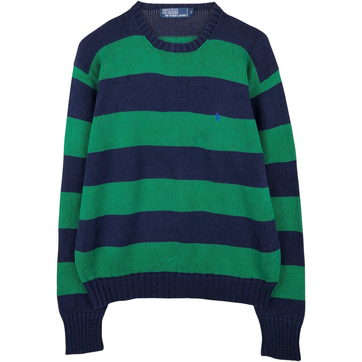 Ralph Lauren POLO by Ralph Lauren Striped Pattern Cotton Knit Sweater Men's Size L cotton navy blue type Vintage Second Hand