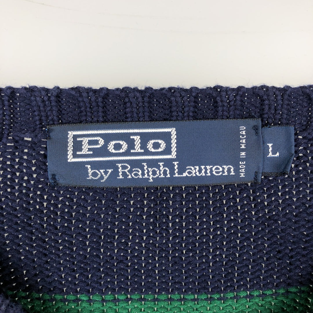 Ralph Lauren POLO by Ralph Lauren Striped Pattern Cotton Knit Sweater Men's Size L cotton navy blue type Vintage Second Hand