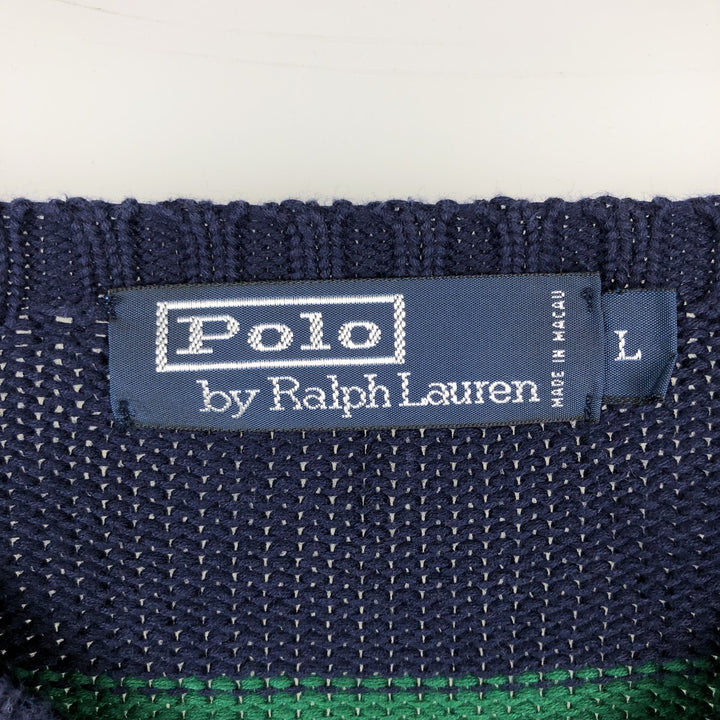 Ralph Lauren POLO by Ralph Lauren Striped Pattern Cotton Knit Sweater Men's Size L cotton navy blue type Vintage Second Hand