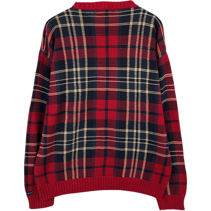 Ralph Lauren CHAPS Check Pattern Cotton Knit Sweater, Men's Size L (approx.) cotton red type Vintage Second Hand