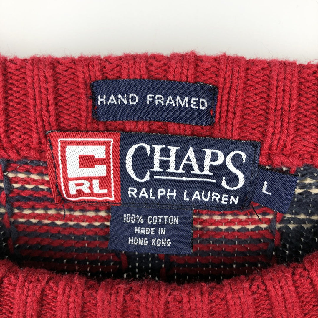 Ralph Lauren CHAPS Check Pattern Cotton Knit Sweater, Men's Size L (approx.) cotton red type Vintage Second Hand