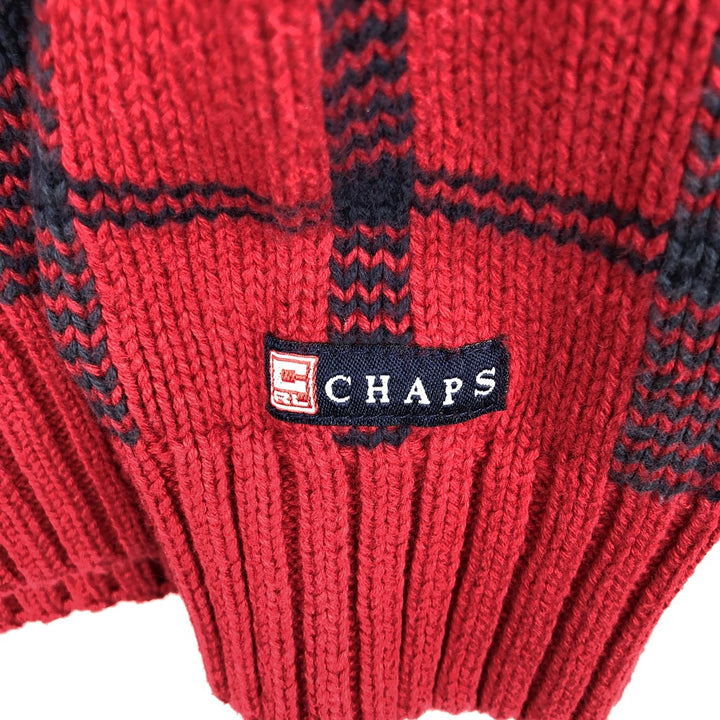 Ralph Lauren CHAPS Check Pattern Cotton Knit Sweater, Men's Size L (approx.) cotton red type Vintage Second Hand