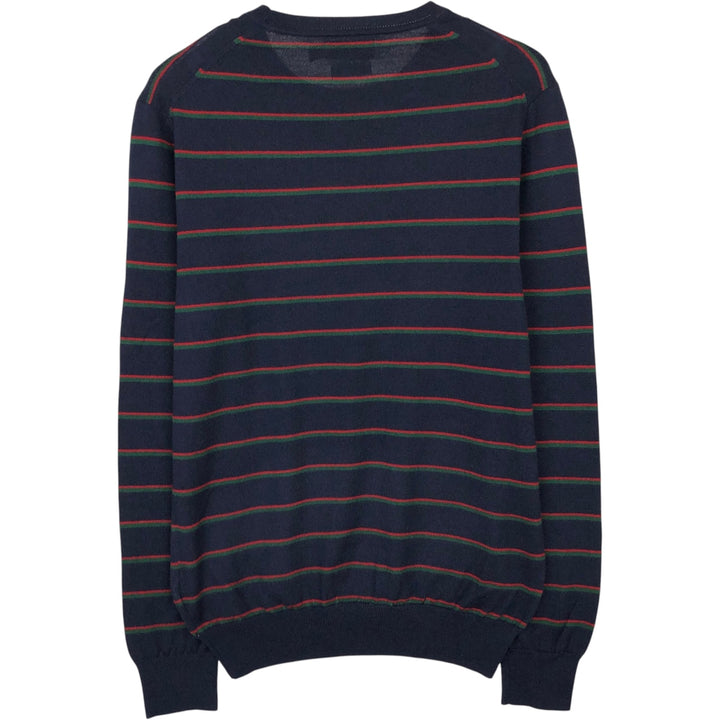 Ralph Lauren SLIM FIT Washable Merino Wool Striped Pattern Knit Sweater (Men's Size S) Merino wool navy blue type Vintage Second Hand