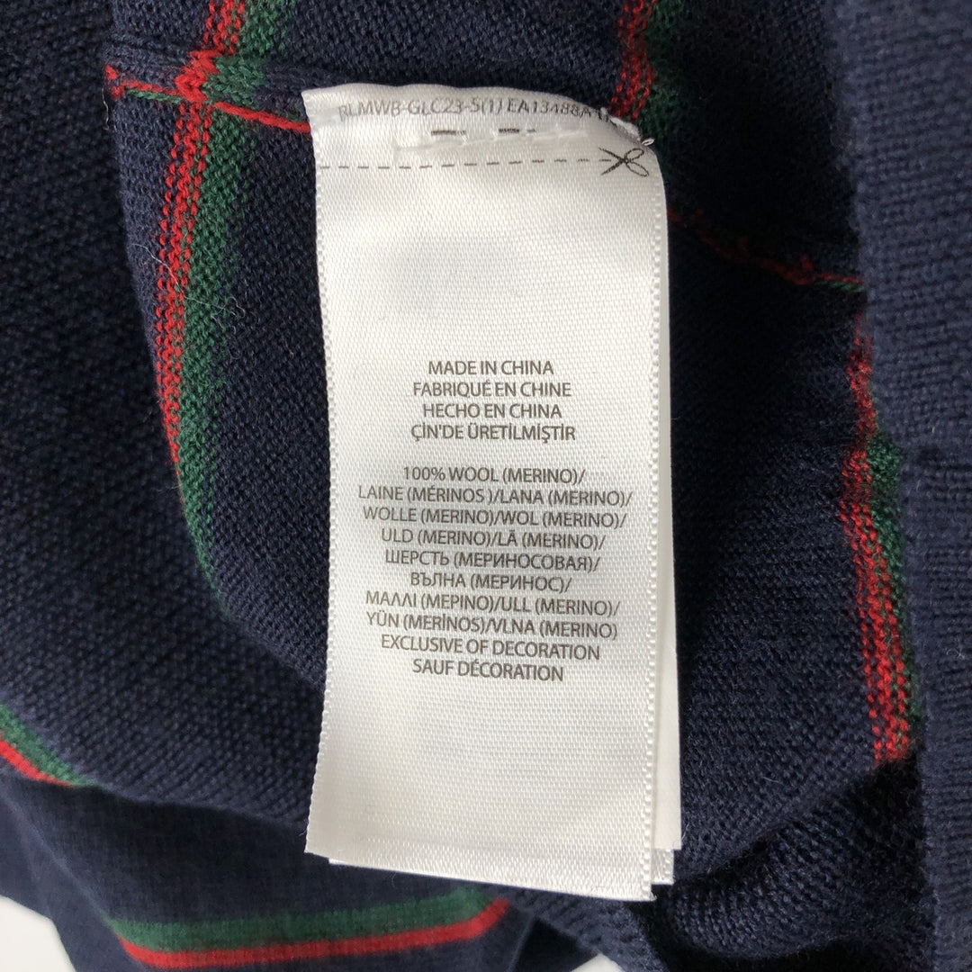 Ralph Lauren SLIM FIT Washable Merino Wool Striped Pattern Knit Sweater (Men's Size S) Merino wool navy blue type Vintage Second Hand