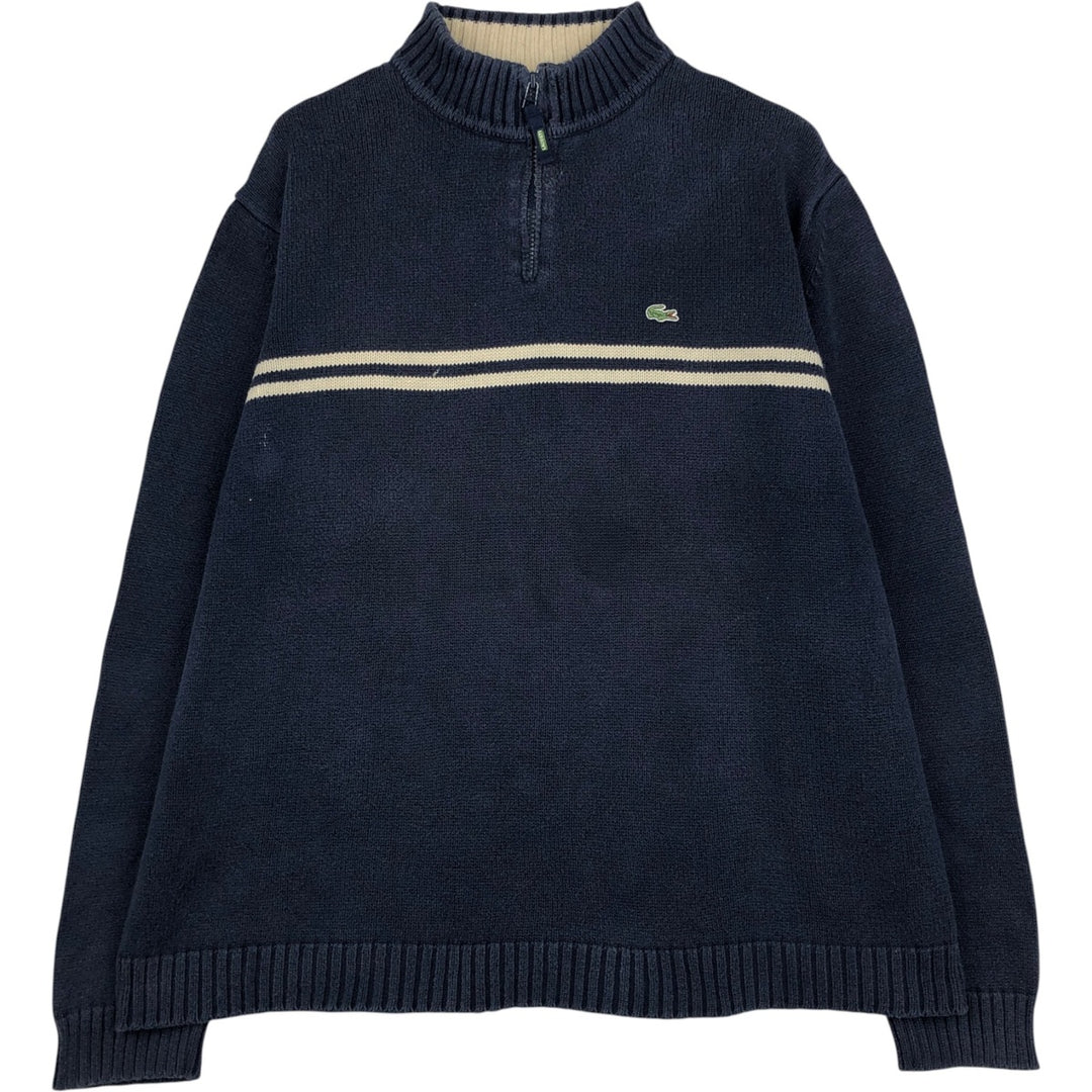 Lacoste Cotton Knit Half-Zip Sweater, Size 8 (Men's XXL equivalent) cotton navy blue type Vintage Second Hand