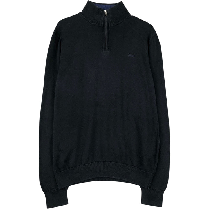 Lacoste Cotton Knit Half-Zip Sweater, Size 4, Men's Medium cotton black type Vintage Second Hand