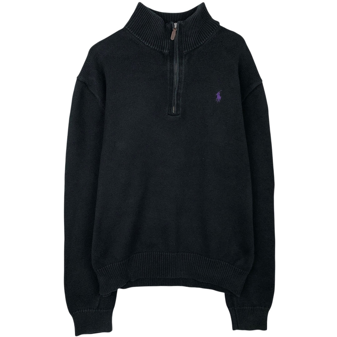 Ralph Lauren POLO RALPH LAUREN Cotton knit half zip sweater Men's size L cotton black type Vintage Second Hand