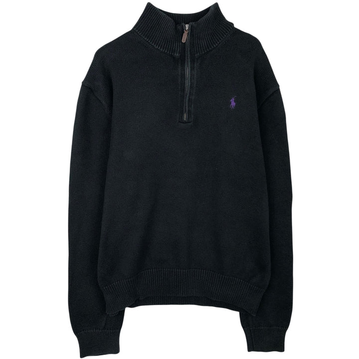 Ralph Lauren POLO RALPH LAUREN Cotton knit half zip sweater Men's size L cotton black type Vintage Second Hand