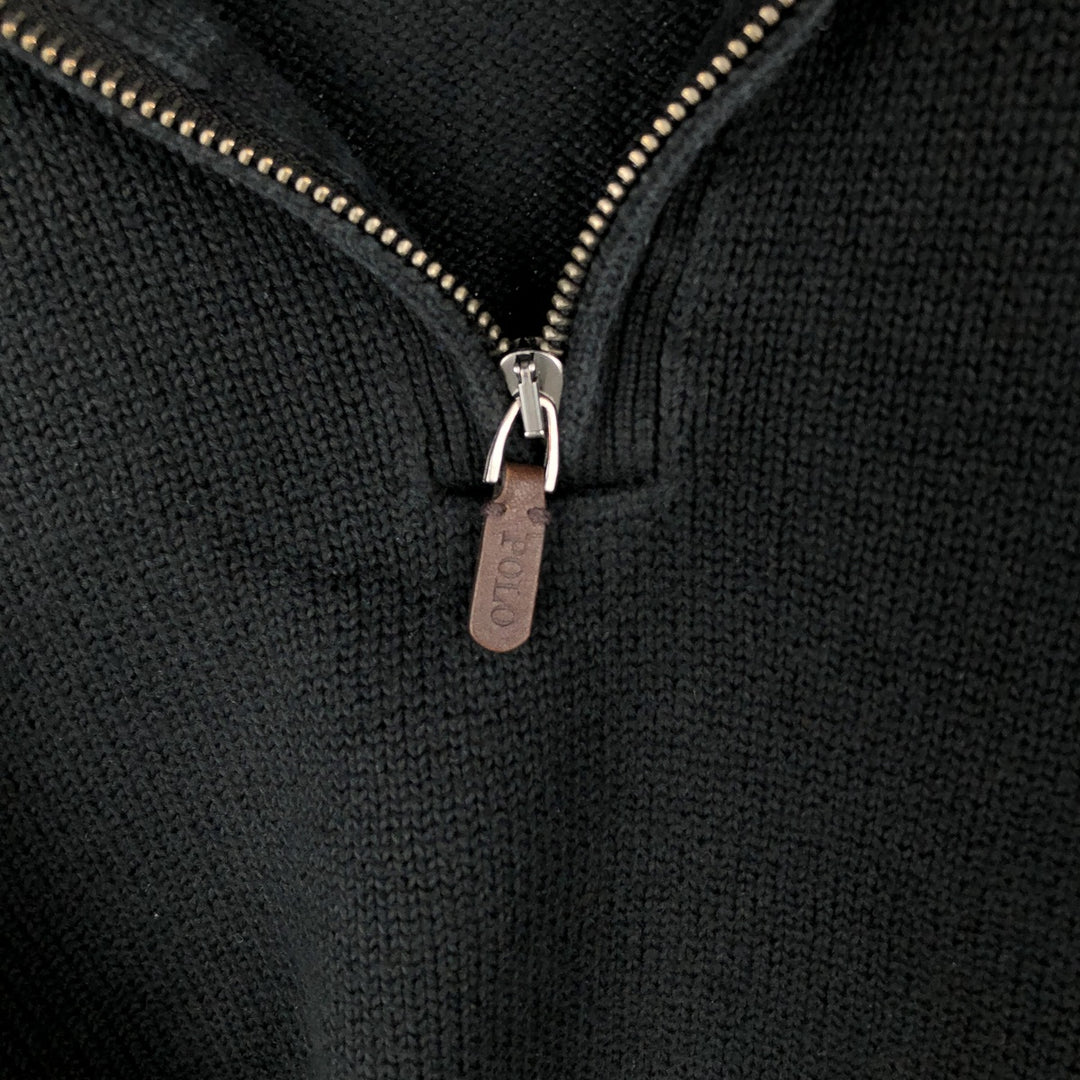 Ralph Lauren POLO RALPH LAUREN Cotton knit half zip sweater Men's size L cotton black type Vintage Second Hand